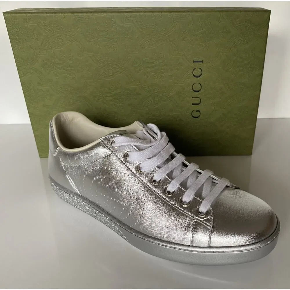 Gucci Ace Men's Low-top Silver Sneakers 10.5 US (Gucci 10) 660266 Italy NIB
